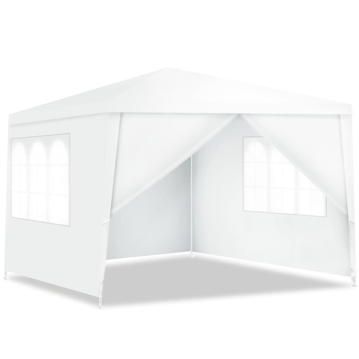 CostwayTonnelle de Jardin 3x3M Tente de Reception avec 4 Bâches Amovibles et Fenêtres Transparentes Tubes Métalliques Barnum pour Fête Mariage BBQ