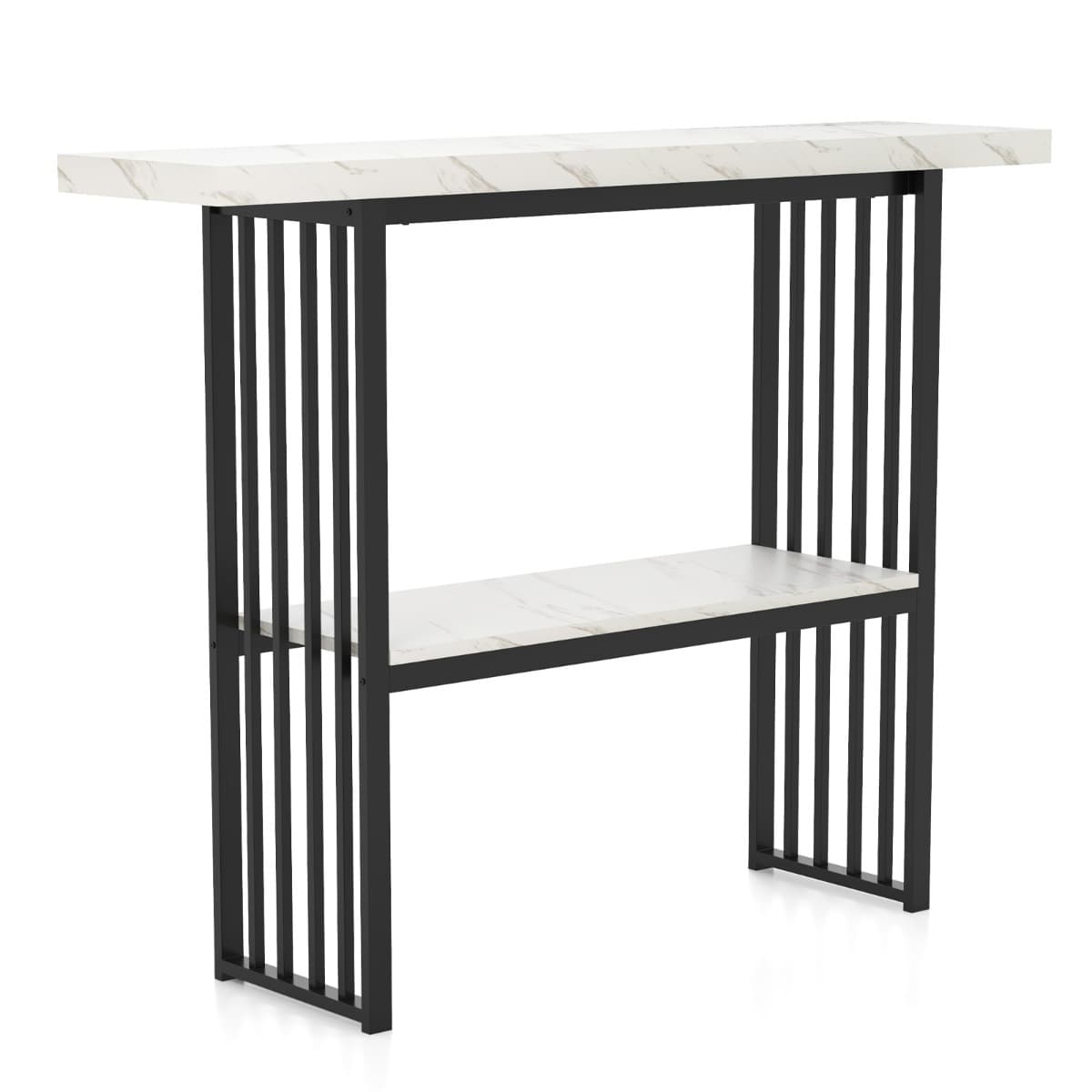 Table Console à 2 Niveaux Table de Canapé en Faux Marbre Blanc de 120 CM avec Étagère Ouverte Cadre
