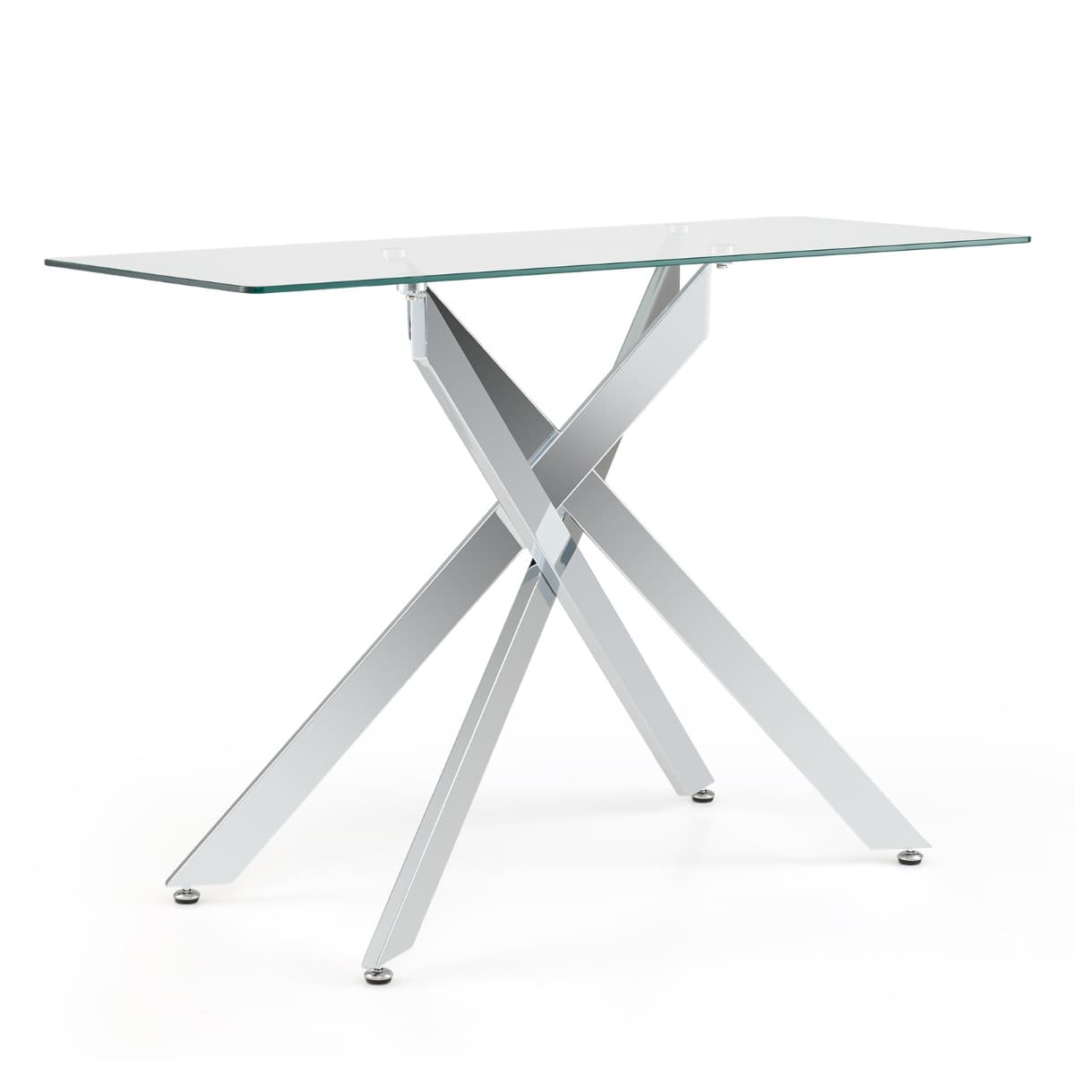 Table Console en Verre Table d'Entrée Moderne avec Plateau en Verre Trempé Transparent & Pieds Tubul